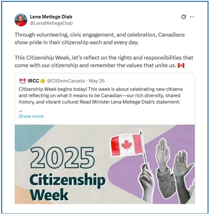 2025年加拿大公民周啟動：移民部長迪亞布倡導(dǎo)多元文化價值 