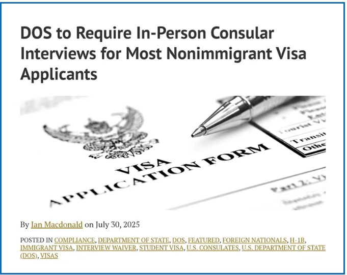 美國非移民簽證“免面談續(xù)簽”政策突變！9月起正式生效       